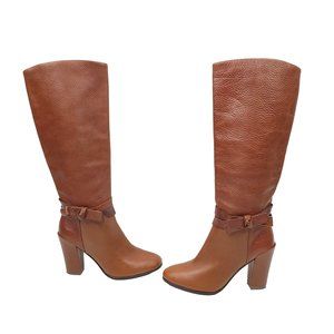 Kate Spade Mandie Tall Brown Pebbled Leather Boot Pull On Women Size 6 Heels Bow